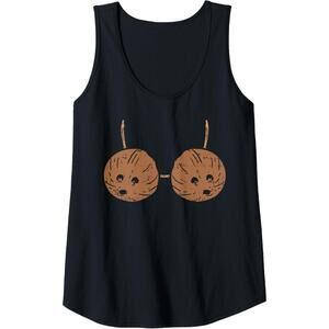 NWOT ~ Black Coconut Bra Hawaiian Tiki Hula Party Summer Beach Tank Top ~ 2X